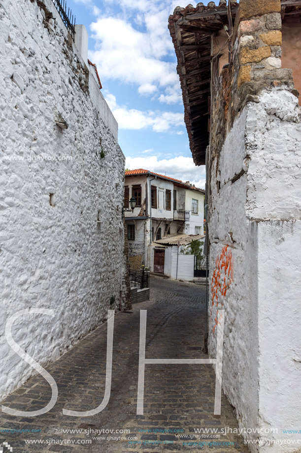 XANTHI, GREECE - SEPTEMBER 23, 2017: Street and old houses in old town of Xanthi, East Macedonia and Thrace, Greece