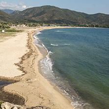 Panoramic view of Sykia Beach at Sithonia peninsula, Chalkidiki, Central Macedonia, Greece