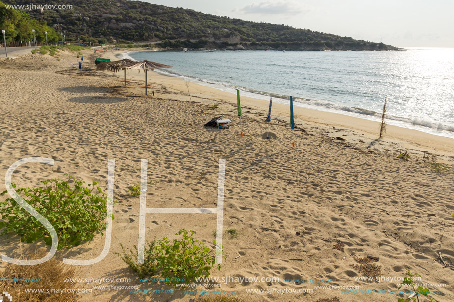 Panoramic view of Griavas Beach at Sithonia peninsula, Chalkidiki, Central Macedonia, Greece