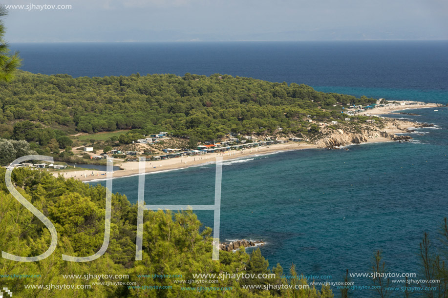 Panoramic view of Platanitsi Beach at Sithonia peninsula, Chalkidiki, Central Macedonia, Greece