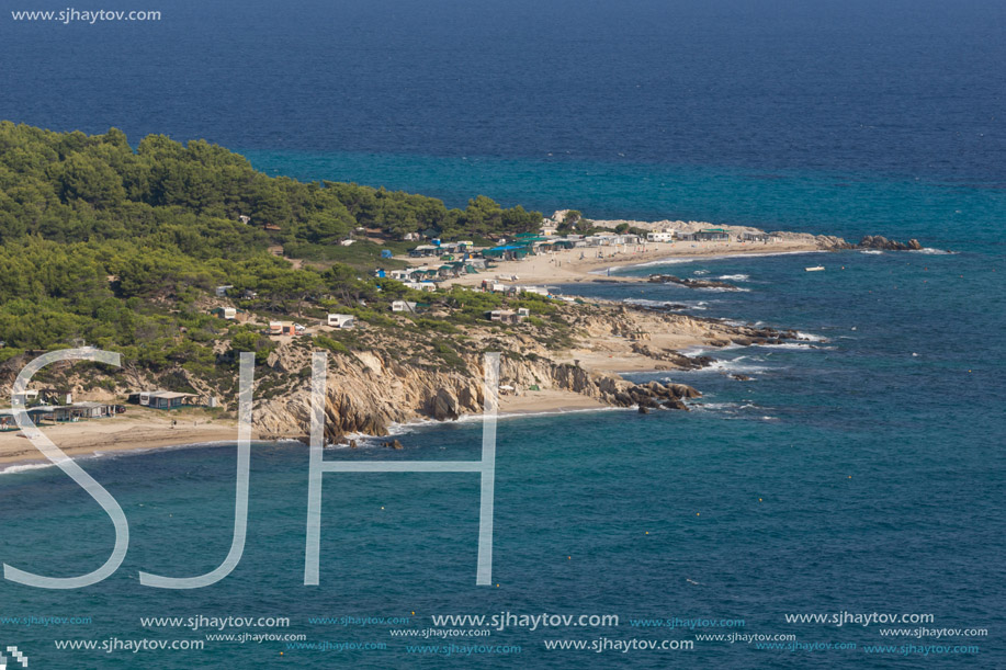 Panoramic view of Platanitsi Beach at Sithonia peninsula, Chalkidiki, Central Macedonia, Greece