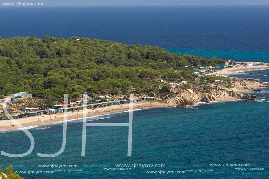 Panoramic view of Platanitsi Beach at Sithonia peninsula, Chalkidiki, Central Macedonia, Greece