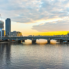 LONDON, ENGLAND - JUNE 18, 2016: Amazing sunset Cityscape from Millennium Bridge and Thames River, London, Great Britain