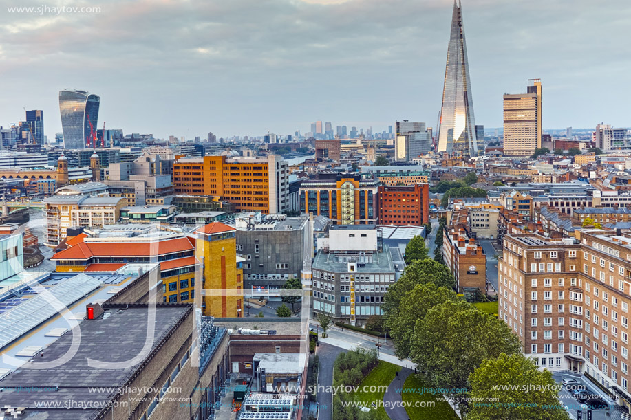 LONDON, ENGLAND - JUNE 18, 2016: Amazing Sunset panorama from Tate modern Gallery to city of London, England, Great Britain