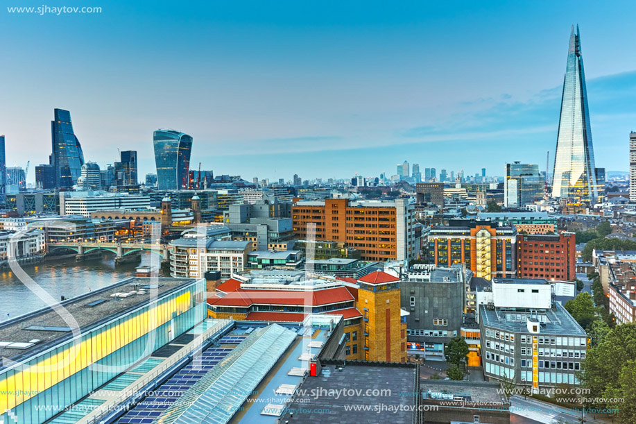 LONDON, ENGLAND - JUNE 18, 2016: Amazing Sunset panorama from Tate modern Gallery to city of London, England, Great Britain