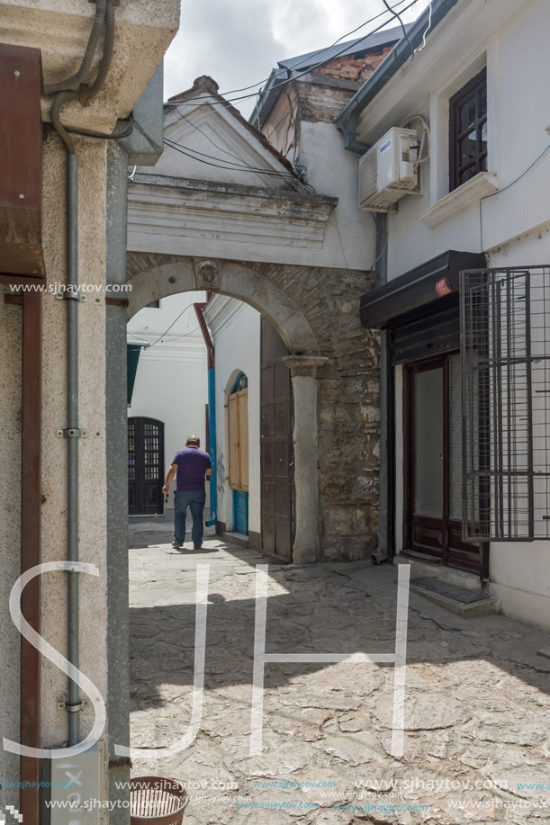 SKOPJE, REPUBLIC OF MACEDONIA - 13 MAY 2017: Typical street in old town of city of Skopje, Republic of Macedonia
