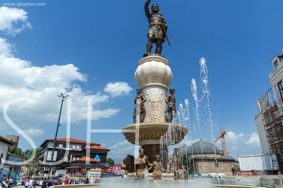 SKOPJE, REPUBLIC OF MACEDONIA - 13 MAY 2017: Philip II of Macedon Monument in Skopje, Republic of Macedonia
