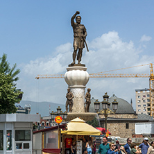 SKOPJE, REPUBLIC OF MACEDONIA - 13 MAY 2017: Philip II of Macedon Monument in Skopje, Republic of Macedonia