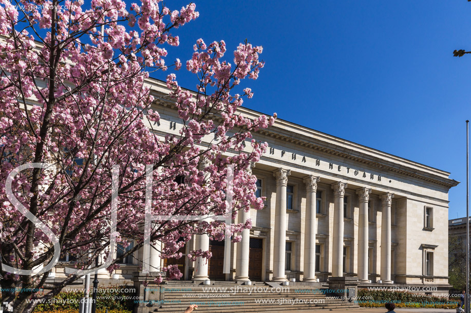 SOFIA, BULGARIA - APRIL 1, 2017: Spring view of National Library St. Cyril and St. Methodius in Sofia, Bulgaria