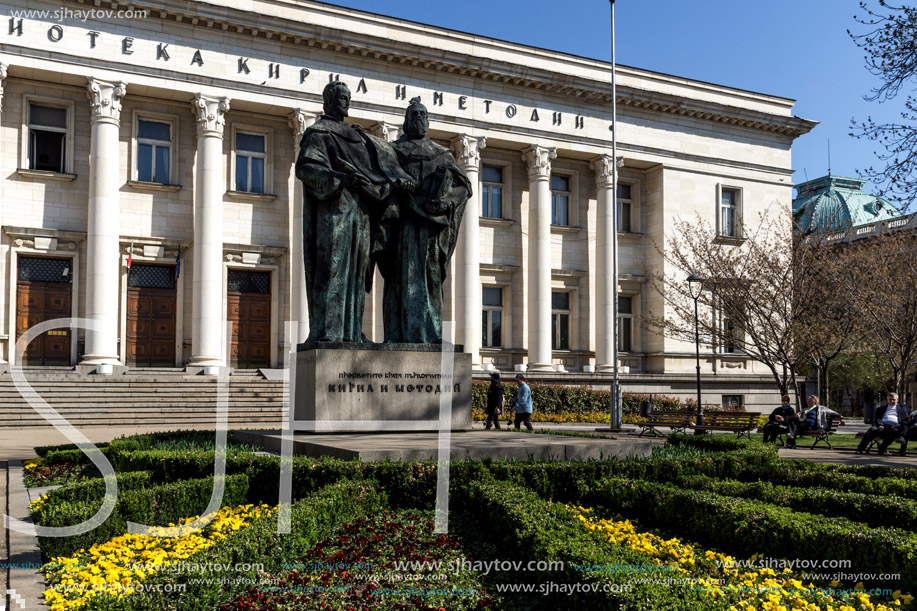 SOFIA, BULGARIA - APRIL 1, 2017: Spring view of National Library St. Cyril and St. Methodius in Sofia, Bulgaria