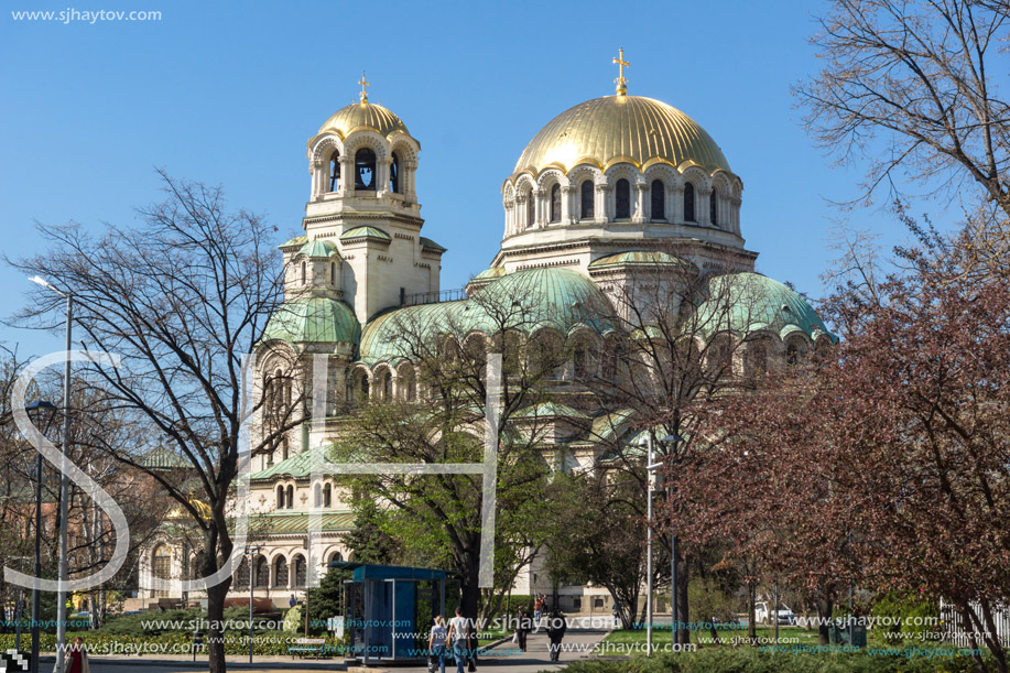 SOFIA, BULGARIA - APRIL 1, 2017: Amazing view of Cathedral Saint Alexander Nevski in Sofia, Bulgaria