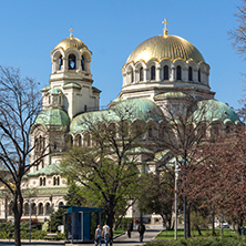 SOFIA, BULGARIA - APRIL 1, 2017: Amazing view of Cathedral Saint Alexander Nevski in Sofia, Bulgaria