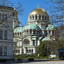 SOFIA, BULGARIA - APRIL 1, 2017: Amazing view of Cathedral Saint Alexander Nevski in Sofia, Bulgaria