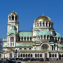 SOFIA, BULGARIA - APRIL 1, 2017: Amazing view of Cathedral Saint Alexander Nevski in Sofia, Bulgaria