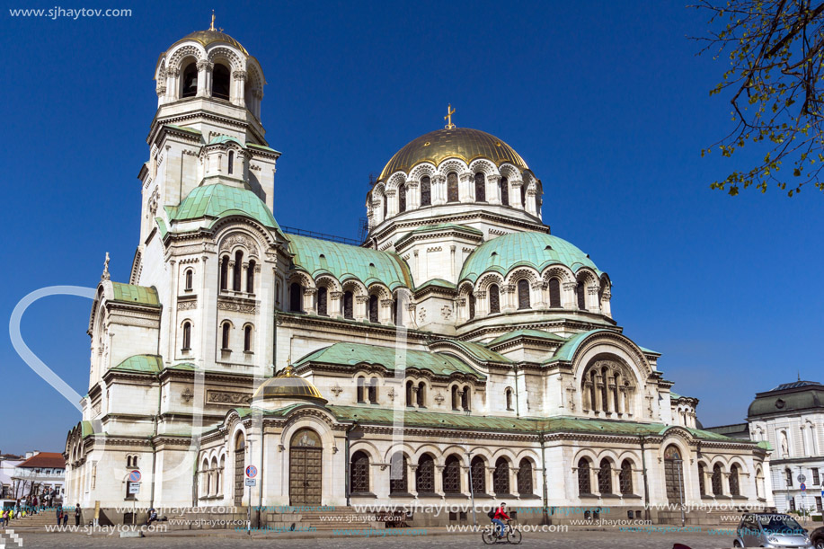 SOFIA, BULGARIA - APRIL 1, 2017: Amazing view of Cathedral Saint Alexander Nevski in Sofia, Bulgaria
