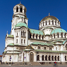 SOFIA, BULGARIA - APRIL 1, 2017: Amazing view of Cathedral Saint Alexander Nevski in Sofia, Bulgaria