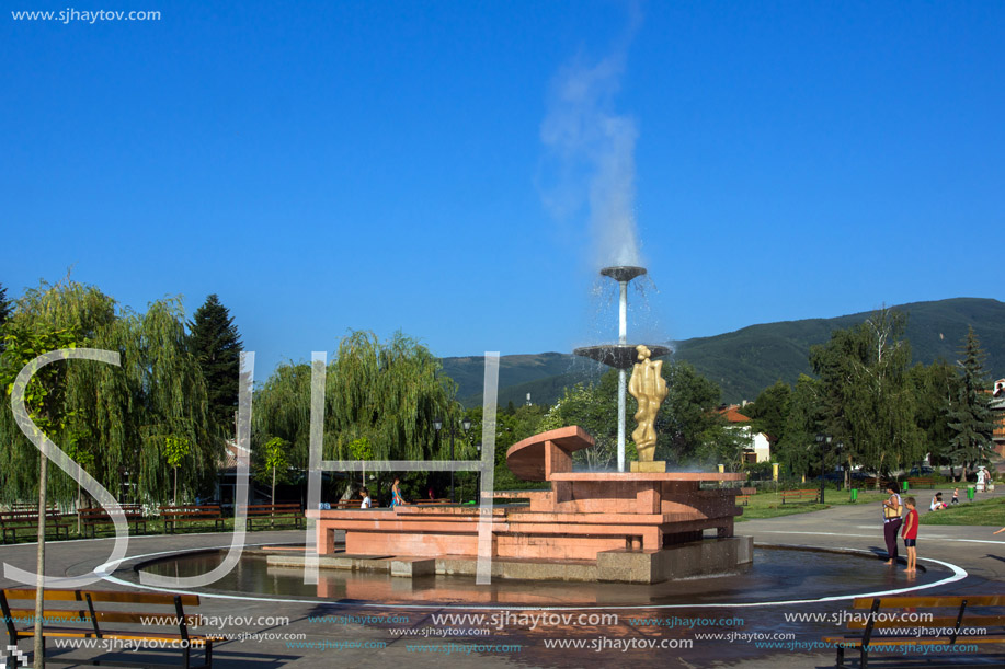 SAPAREVA BANYA, BULGARIA- AUGUST 13, 2013: The geyser with hot water in Spa Resort of Sapareva Banya, Bulgaria