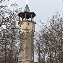 PLOVDIV, BULGARIA - DECEMBER 30, 2016:  Medieval building of Clock tower in city of Plovdiv, Bulgaria