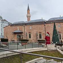 PLOVDIV, BULGARIA - DECEMBER 30, 2016:  Dzhumaya Mosque and Roman stadium in city of Plovdiv, Bulgaria