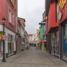 PLOVDIV, BULGARIA - DECEMBER 30, 2016:  Walking people and Street in district Kapana, city of Plovdiv, Bulgaria