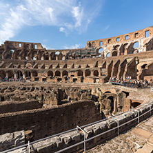 ROME, ITALY - JUNE 24, 2017: Tourists visiting inside part of  Colosseum in city of Rome, Italy