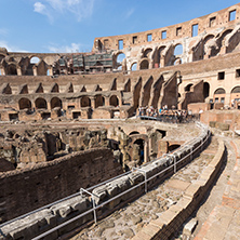 ROME, ITALY - JUNE 24, 2017: Tourists visiting inside part of  Colosseum in city of Rome, Italy