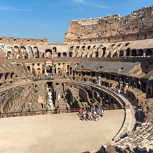 ROME, ITALY - JUNE 24, 2017: Tourists visiting inside part of  Colosseum in city of Rome, Italy