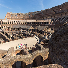 ROME, ITALY - JUNE 24, 2017: Tourists visiting inside part of  Colosseum in city of Rome, Italy