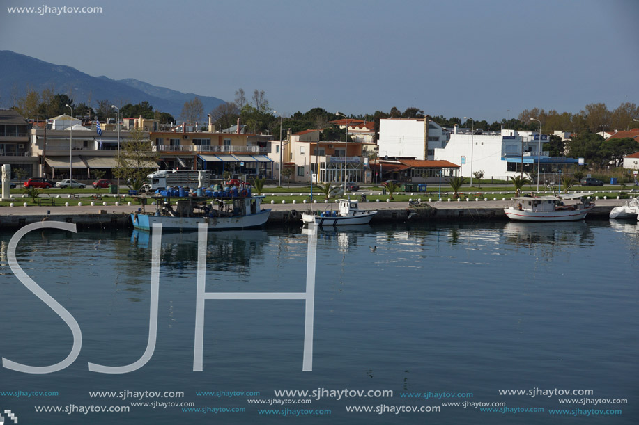 KERAMOTI, GREECE - APRIL 4, 2016:  Amazing view of Port of village of Keramoti, East Macedonia and Thrace, Greece