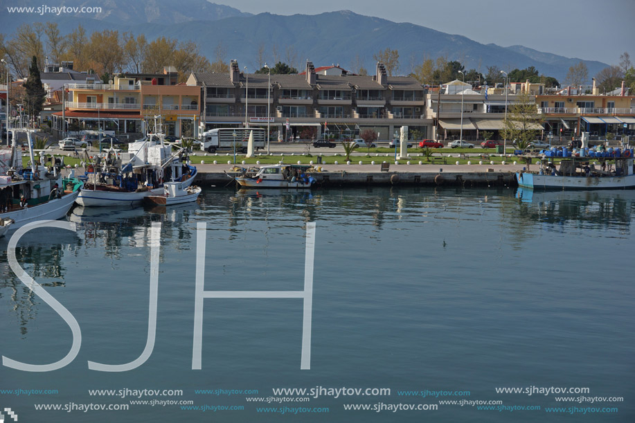 KERAMOTI, GREECE - APRIL 4, 2016:  Amazing view of Port of village of Keramoti, East Macedonia and Thrace, Greece