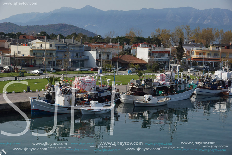 KERAMOTI, GREECE - APRIL 4, 2016:  Amazing view of Port of village of Keramoti, East Macedonia and Thrace, Greece