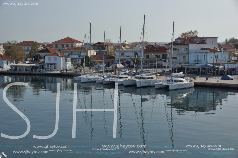 KERAMOTI, GREECE - APRIL 4, 2016:  Amazing view of Port of village of Keramoti, East Macedonia and Thrace, Greece