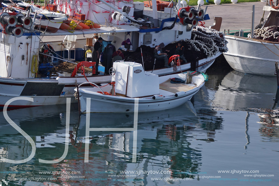 KERAMOTI, GREECE - APRIL 4, 2016:  Amazing view of Port of village of Keramoti, East Macedonia and Thrace, Greece