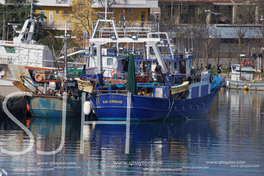 KERAMOTI, GREECE - APRIL 4, 2016:  Amazing view of Port of village of Keramoti, East Macedonia and Thrace, Greece