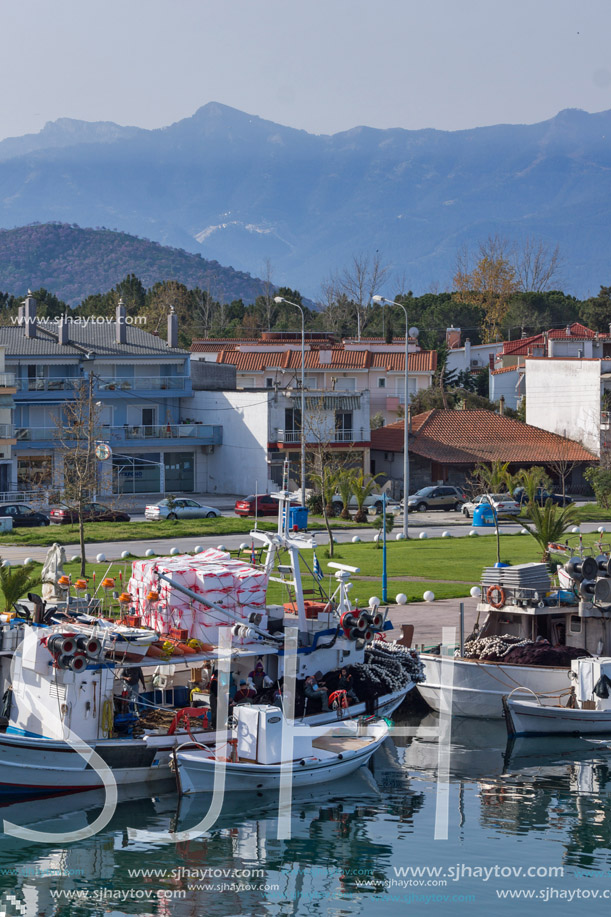 KERAMOTI, GREECE - APRIL 4, 2016:  Amazing view of Port of village of Keramoti, East Macedonia and Thrace, Greece