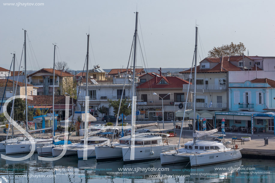 KERAMOTI, GREECE - APRIL 4, 2016:  Amazing view of Port of village of Keramoti, East Macedonia and Thrace, Greece