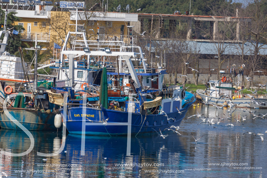 KERAMOTI, GREECE - APRIL 4, 2016:  Amazing view of Port of village of Keramoti, East Macedonia and Thrace, Greece