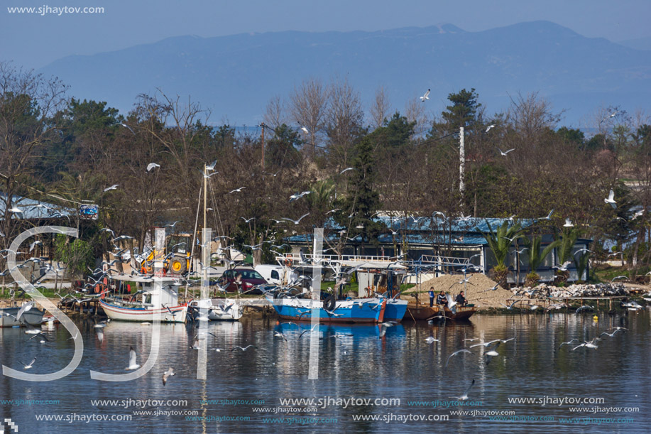 KERAMOTI, GREECE - APRIL 4, 2016:  Amazing view of Port of village of Keramoti, East Macedonia and Thrace, Greece