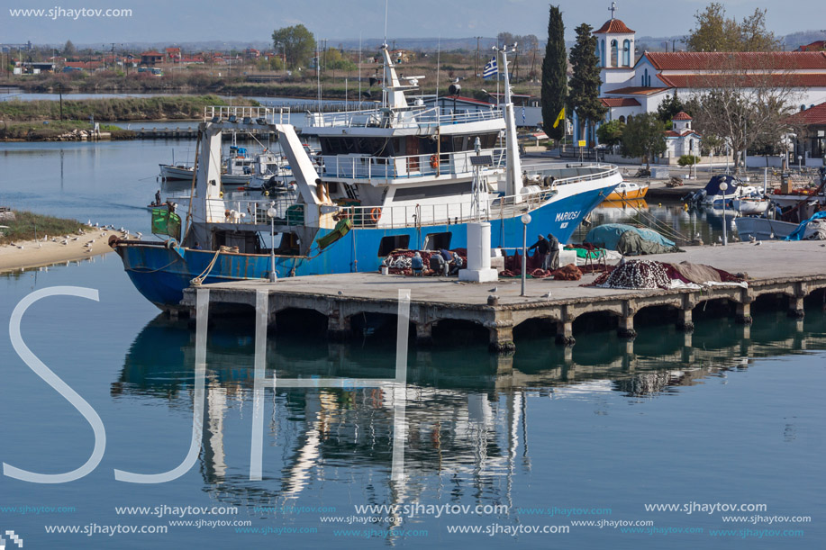 KERAMOTI, GREECE - APRIL 4, 2016:  Amazing view of Port of village of Keramoti, East Macedonia and Thrace, Greece