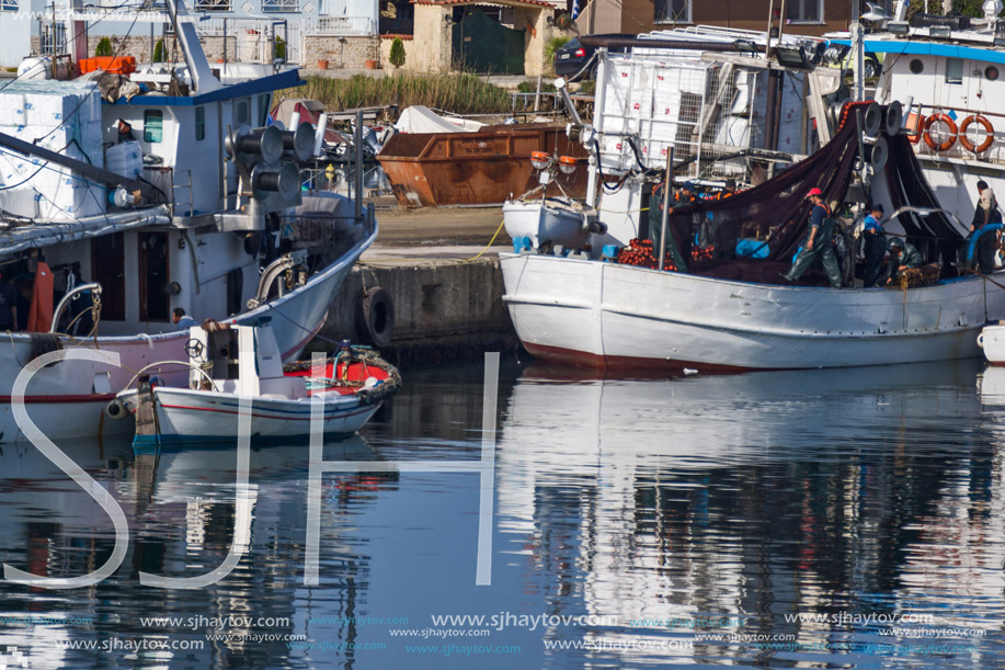 KERAMOTI, GREECE - APRIL 4, 2016:  Amazing view of Port of village of Keramoti, East Macedonia and Thrace, Greece