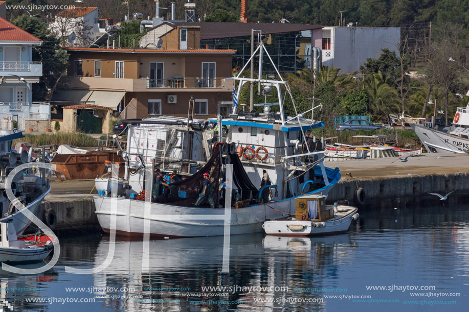 KERAMOTI, GREECE - APRIL 4, 2016:  Amazing view of Port of village of Keramoti, East Macedonia and Thrace, Greece