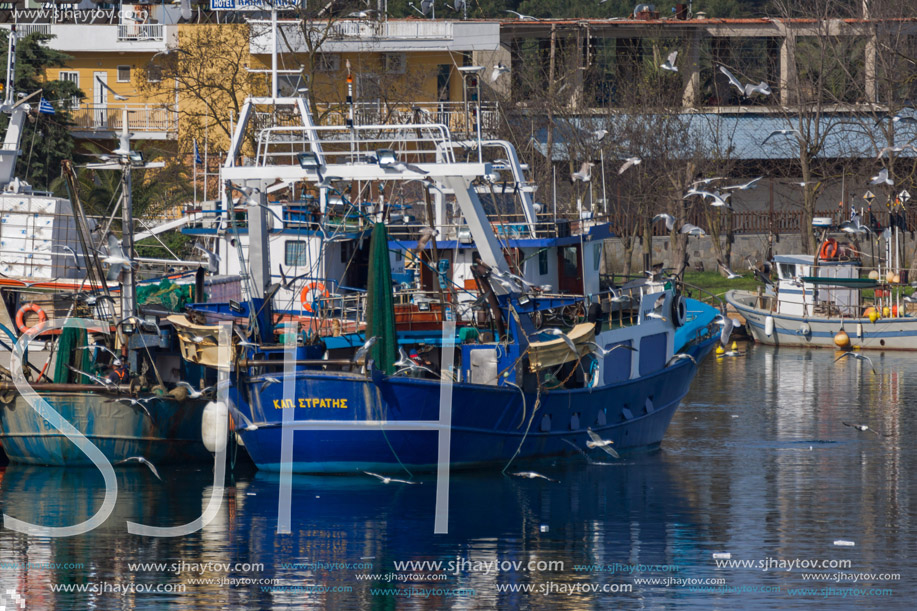 KERAMOTI, GREECE - APRIL 4, 2016:  Amazing view of Port of village of Keramoti, East Macedonia and Thrace, Greece