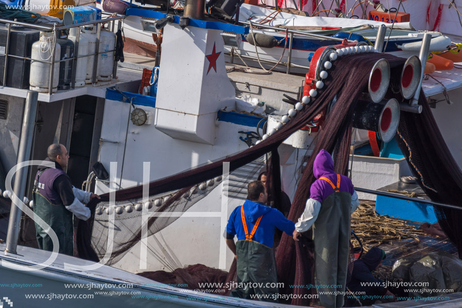 KERAMOTI, GREECE - APRIL 4, 2016:  Amazing view of Port of village of Keramoti, East Macedonia and Thrace, Greece