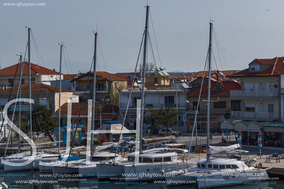 KERAMOTI, GREECE - APRIL 4, 2016:  Amazing view of Port of village of Keramoti, East Macedonia and Thrace, Greece