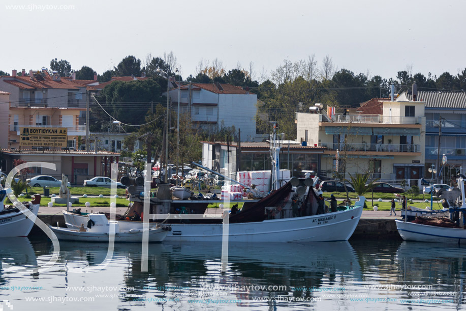 KERAMOTI, GREECE - APRIL 4, 2016:  Amazing view of Port of village of Keramoti, East Macedonia and Thrace, Greece