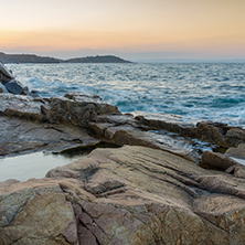 Amazing Sunset view of coastline of village of Chernomorets, Burgas Region, Bulgaria