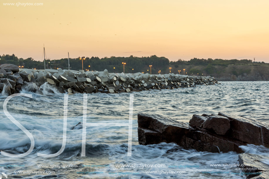 Amazing Sunset view of coastline of village of Chernomorets, Burgas Region, Bulgaria