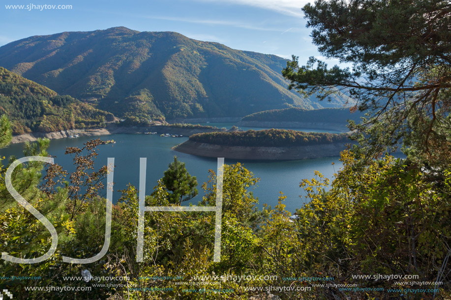 Amazing Autumn landscape of Meander of Vacha (Antonivanovtsy) Reservoir, Rhodopes Mountain, Bulgaria