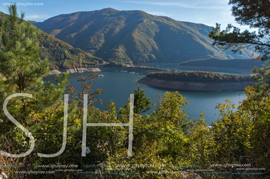 Amazing Autumn landscape of Meander of Vacha (Antonivanovtsy) Reservoir, Rhodopes Mountain, Bulgaria