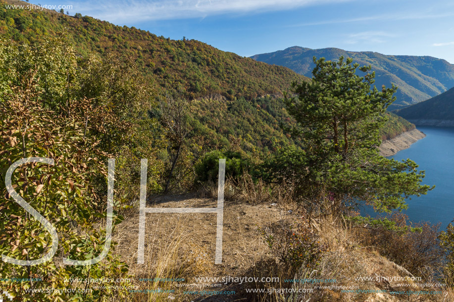 Amazing Autumn landscape of Meander of Vacha (Antonivanovtsy) Reservoir, Rhodopes Mountain, Bulgaria